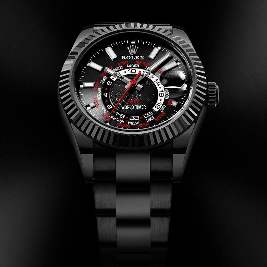 "BLACK DLC RED" DiW Rolex Sky Dweller 326934 | WORLDTIMER