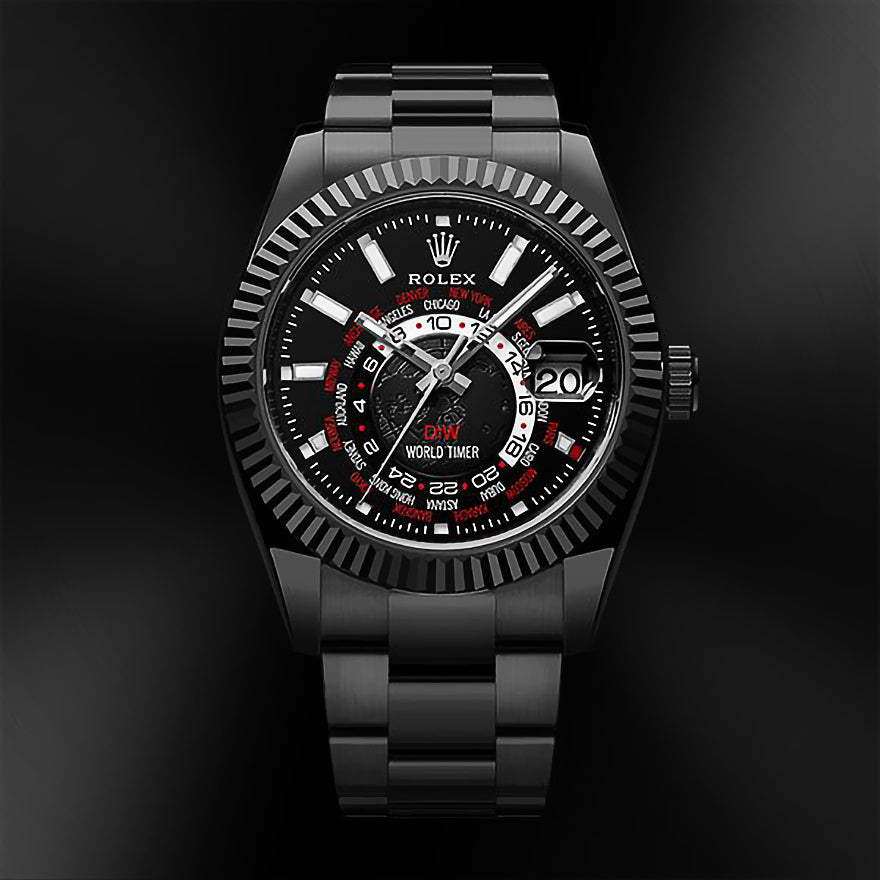 "BLACK DLC RED" DiW Rolex Sky Dweller 326934 | WORLDTIMER