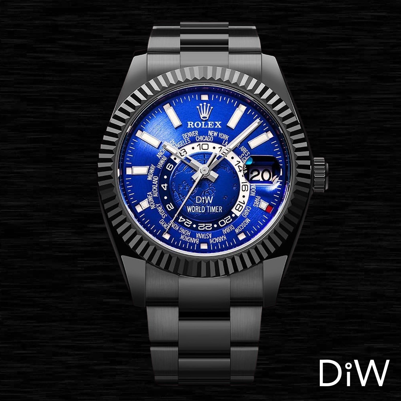 DiW Rolex Sky Dweller 326934 "BLACK DLC BLUE" | WORLDTIMER