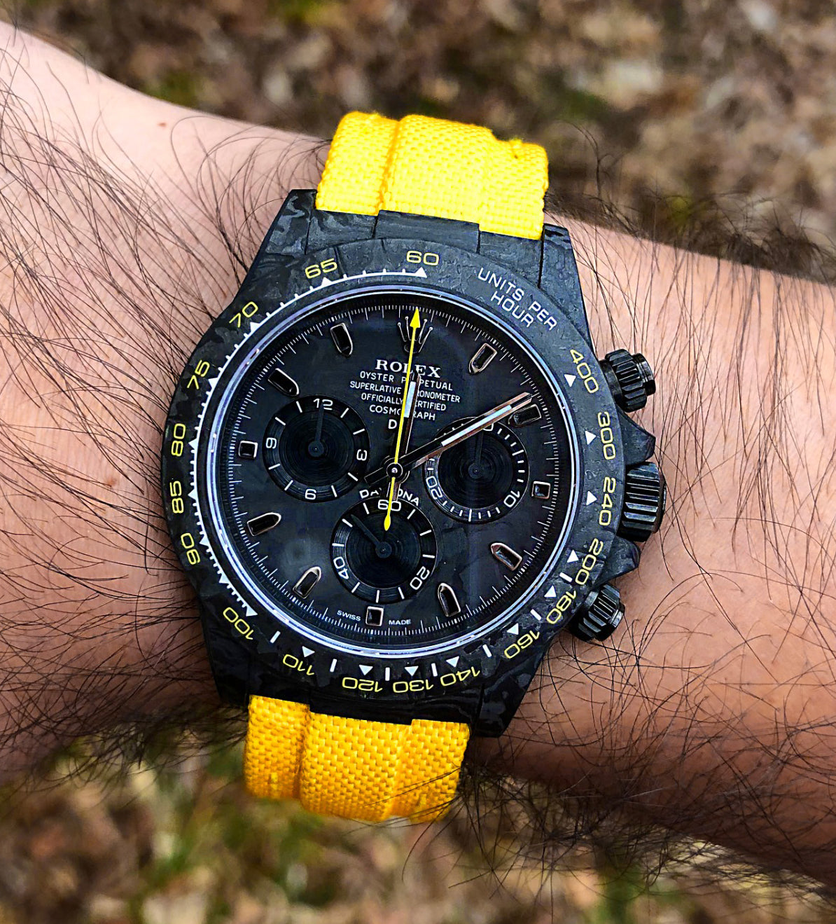 NTPT Carbon Rolex DiW Daytona LEMON BLACK COUNTER 勞力士 地通拿 DiW | WORLDTIMER